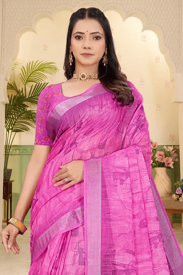 Pink_Cotton_Linen_Digital_Print_Saree_For_Women