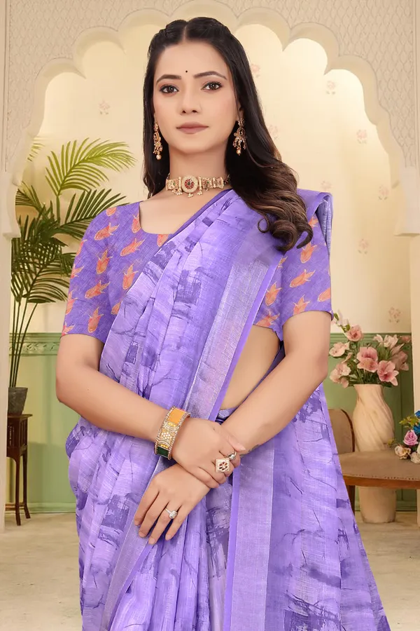 Light_Blue_Cotton_Linen_Digital_Print_Saree_For_Women
