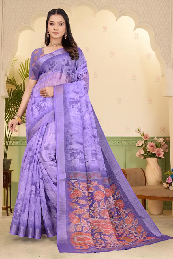 Light_Blue_Cotton_Linen_Digital_Print_Saree_For_Women