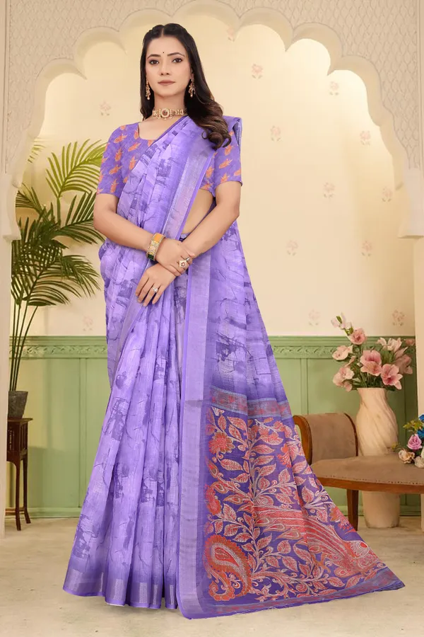 Light_Blue_Cotton_Linen_Digital_Print_Saree_For_Women