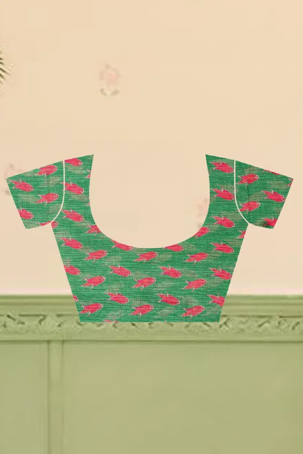 Green_Cotton_Linen_Digital_Print_Saree_For_Women