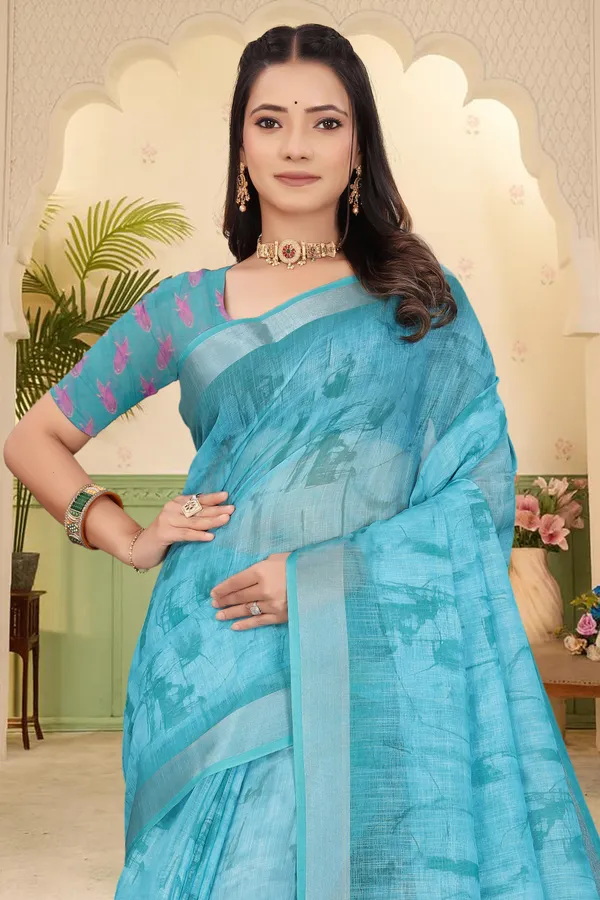 Light_Green_Cotton_Linen_Digital_Print_Saree_For_Women