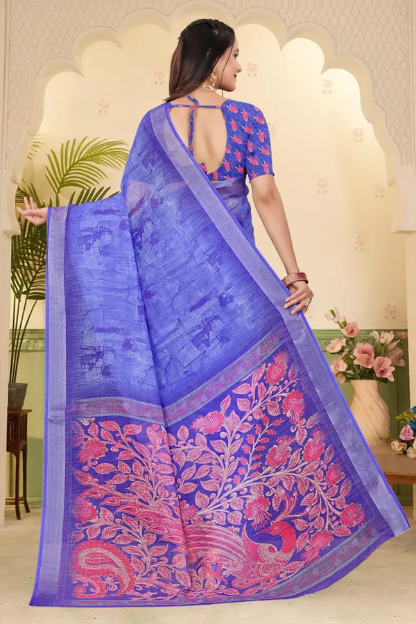 Blue_Cotton_Linen_Digital_Print_Saree_For_Women