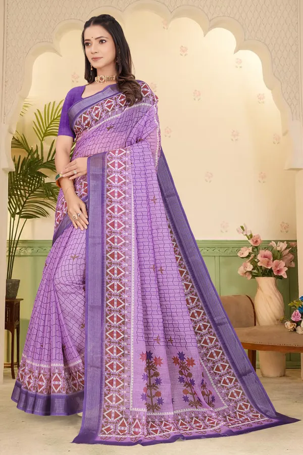 Light_Blue_Cotton_Linen_Digital_Print_Saree_For_Women