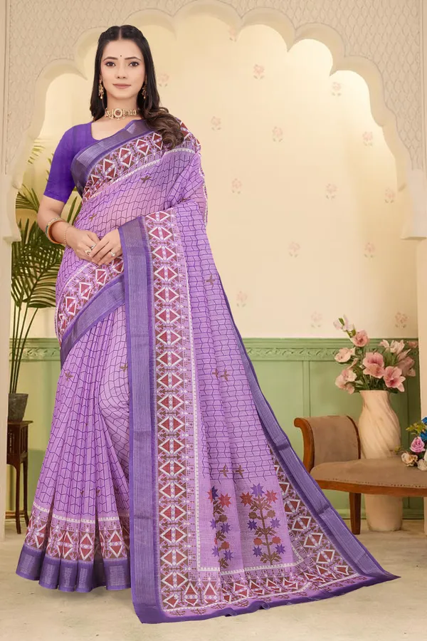 Light_Blue_Cotton_Linen_Digital_Print_Saree_For_Women
