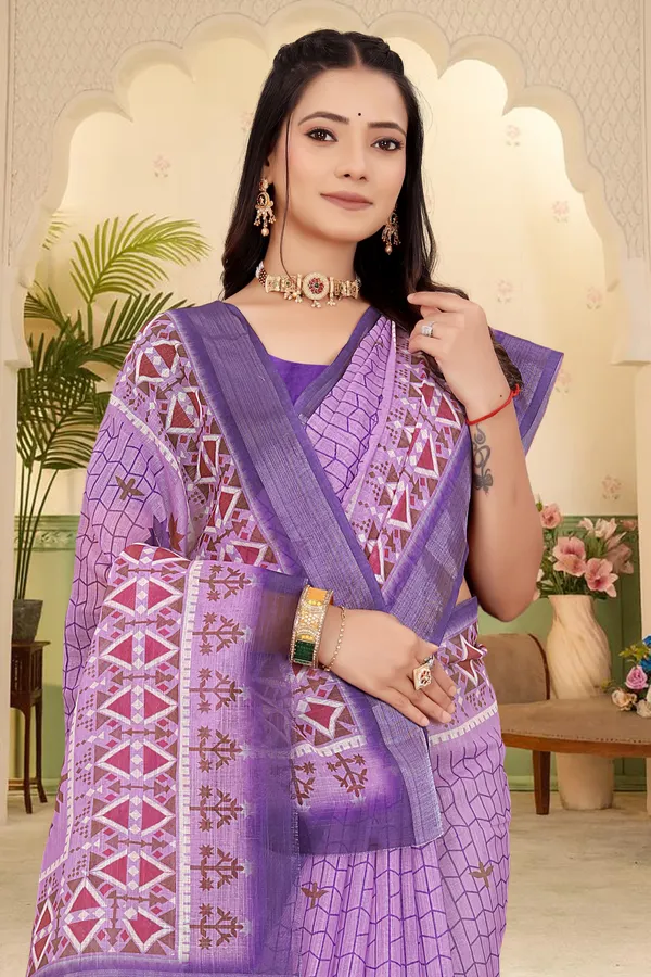 Light_Blue_Cotton_Linen_Digital_Print_Saree_For_Women
