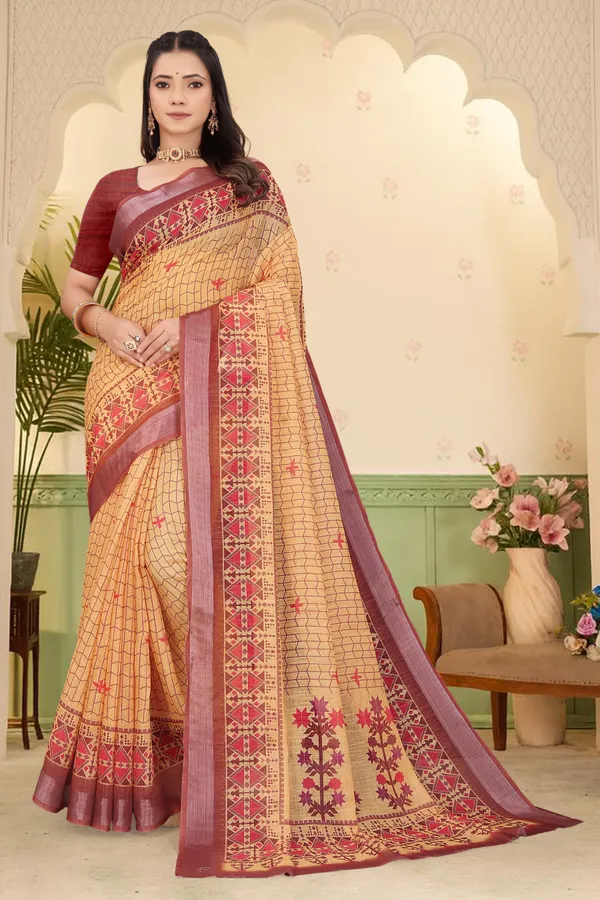 Orange_Cotton_Linen_Digital_Print_Saree_For_Women