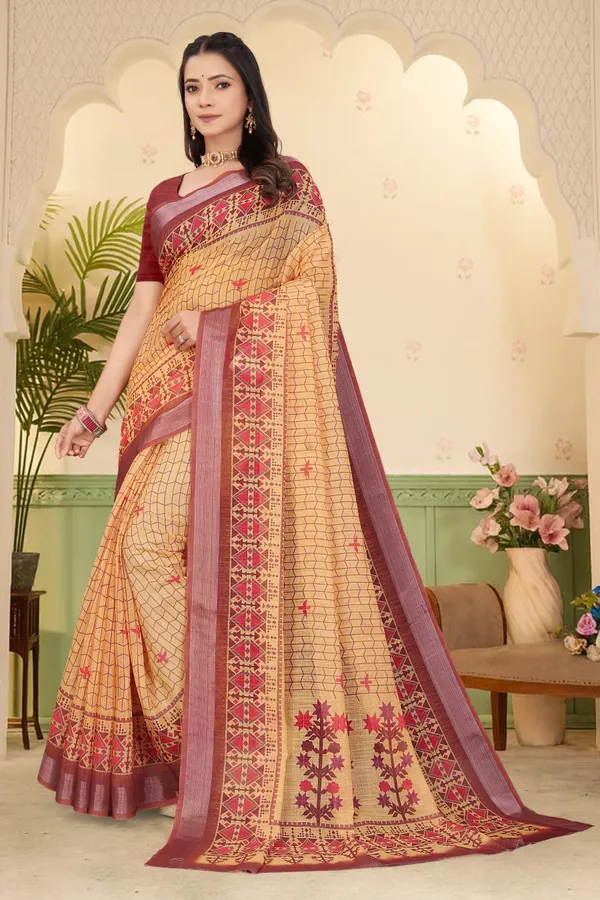 Orange_Cotton_Linen_Digital_Print_Saree_For_Women