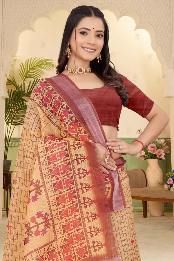 Orange_Cotton_Linen_Digital_Print_Saree_For_Women