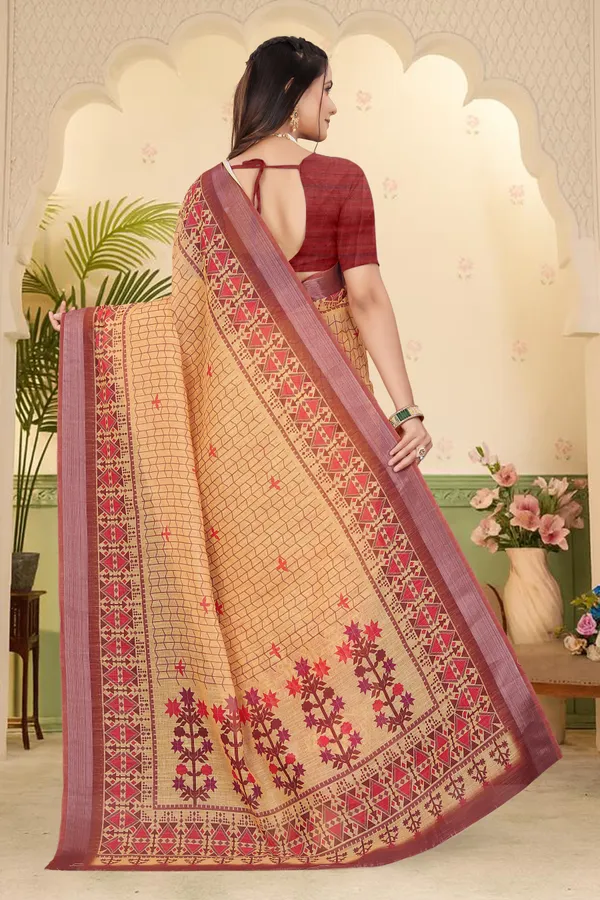 Orange_Cotton_Linen_Digital_Print_Saree_For_Women