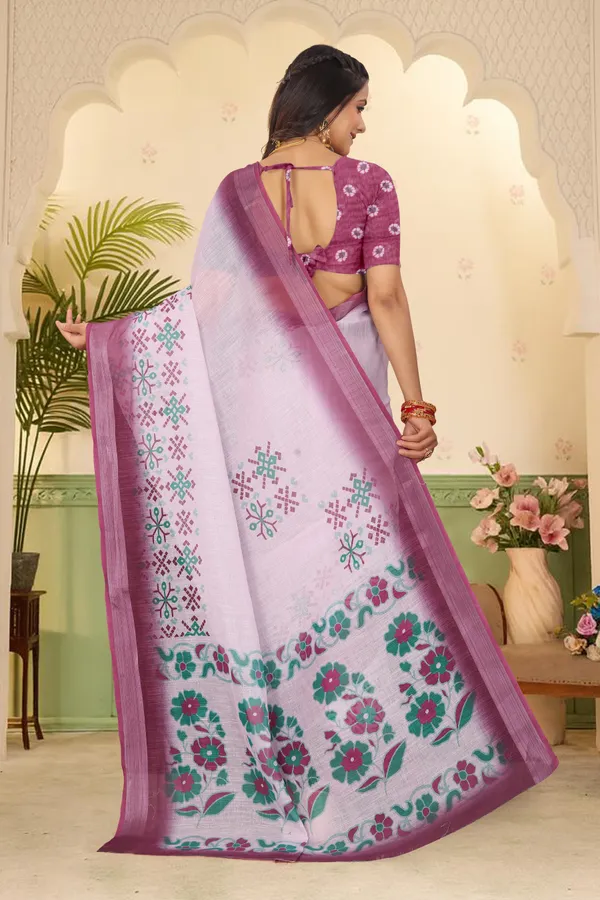 Purple_Cotton_Linen_Digital_Print_Saree_For_Women