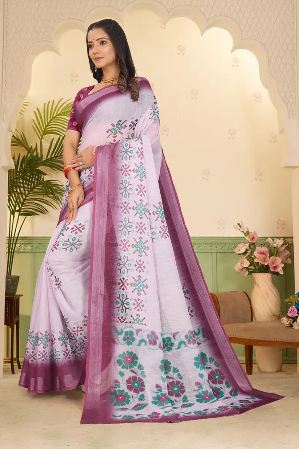 Purple_Cotton_Linen_Digital_Print_Saree_For_Women