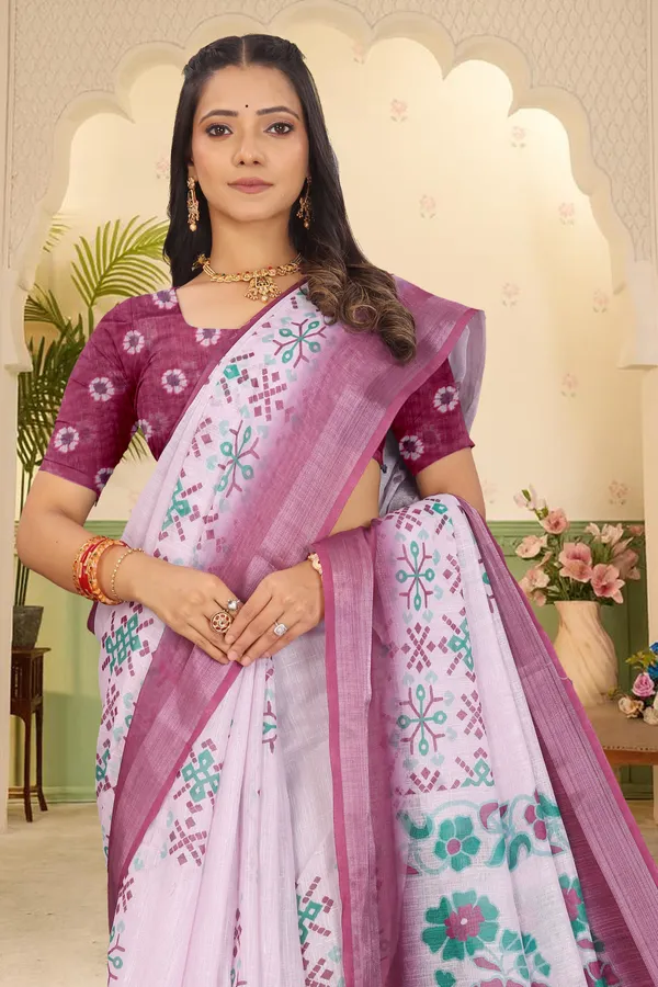 Purple_Cotton_Linen_Digital_Print_Saree_For_Women