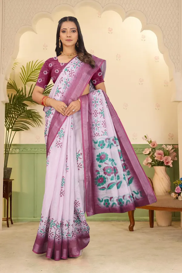 Purple_Cotton_Linen_Digital_Print_Saree_For_Women