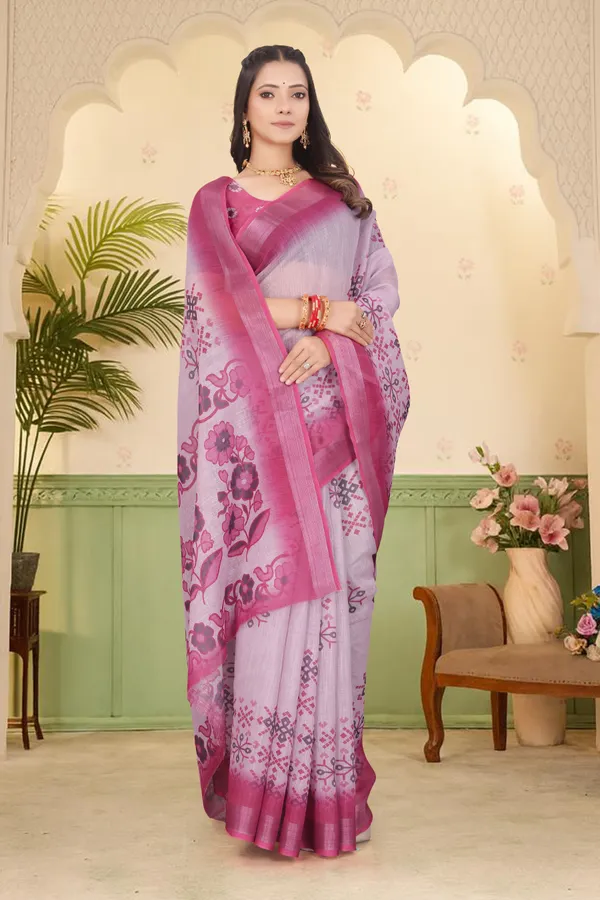 Maroon_Cotton_Linen_Digital_Print_Saree_For_Women