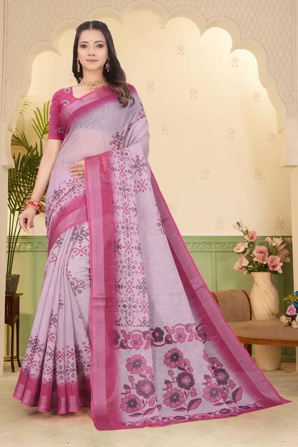 Maroon_Cotton_Linen_Digital_Print_Saree_For_Women