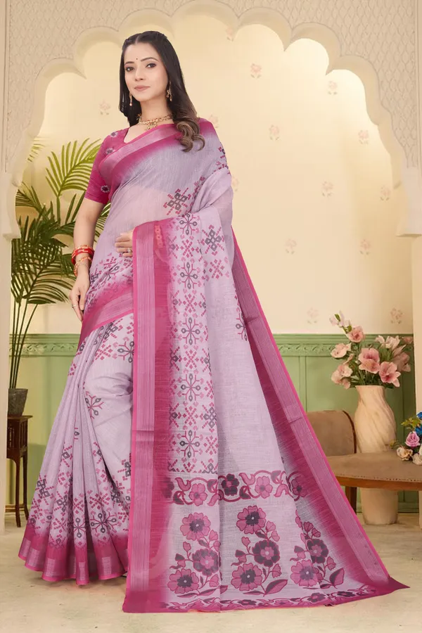 Maroon_Cotton_Linen_Digital_Print_Saree_For_Women