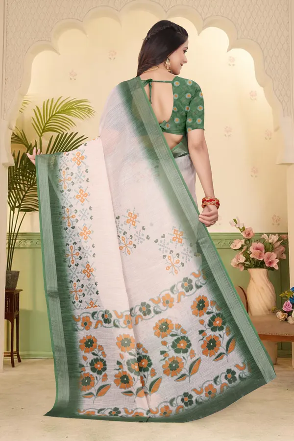 Green_Cotton_Linen_Digital_Print_Saree_For_Women
