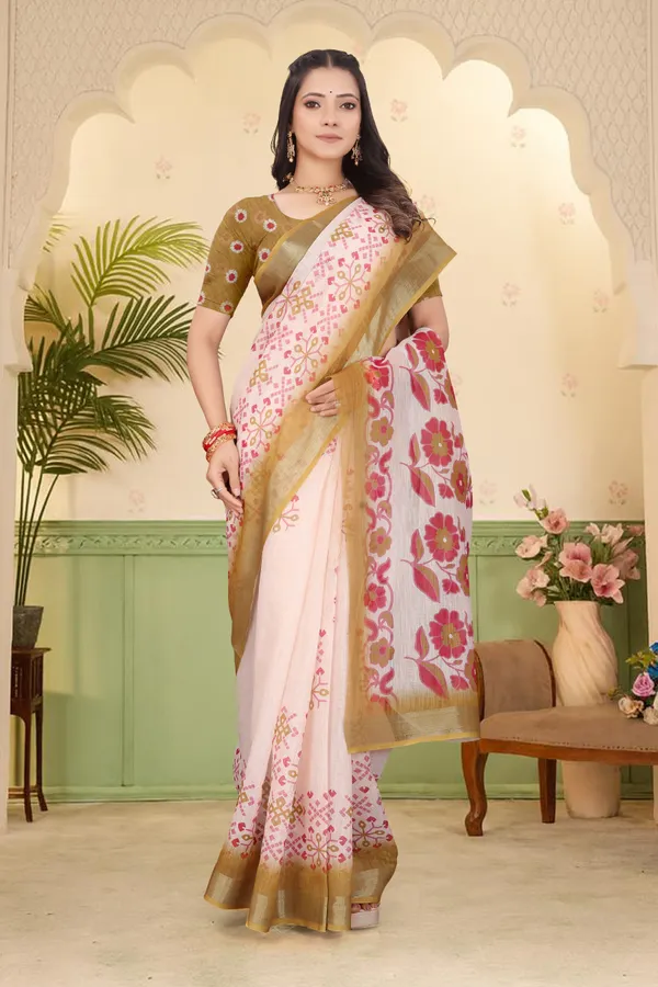 Gold_Cotton_Linen_Digital_Print_Saree_For_Women
