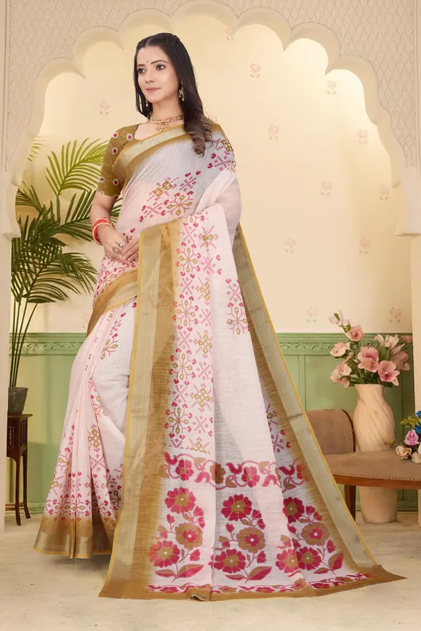Gold_Cotton_Linen_Digital_Print_Saree_For_Women