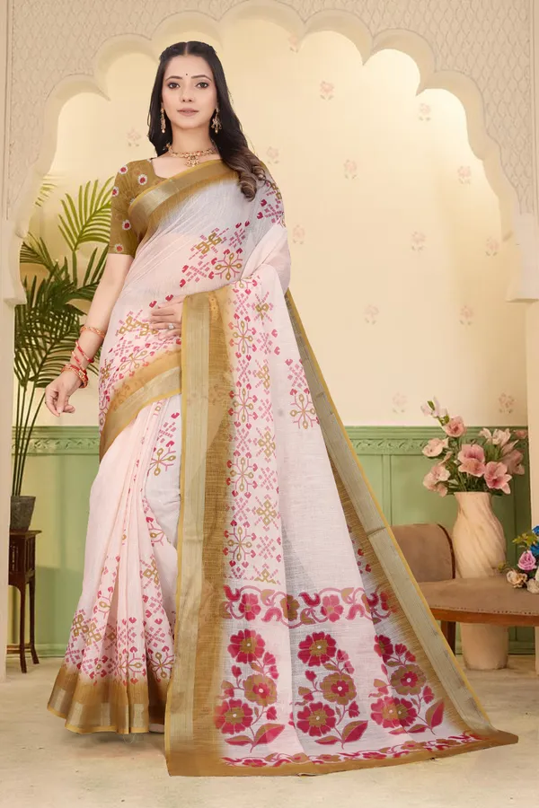 Gold_Cotton_Linen_Digital_Print_Saree_For_Women