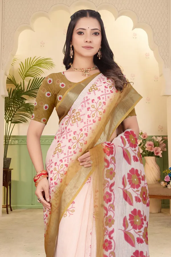 Gold_Cotton_Linen_Digital_Print_Saree_For_Women