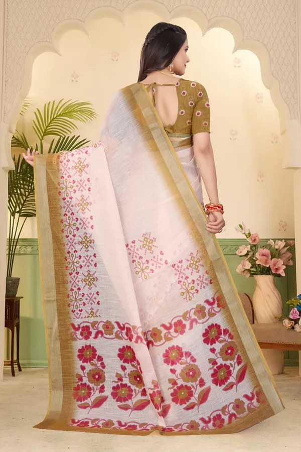 Gold_Cotton_Linen_Digital_Print_Saree_For_Women