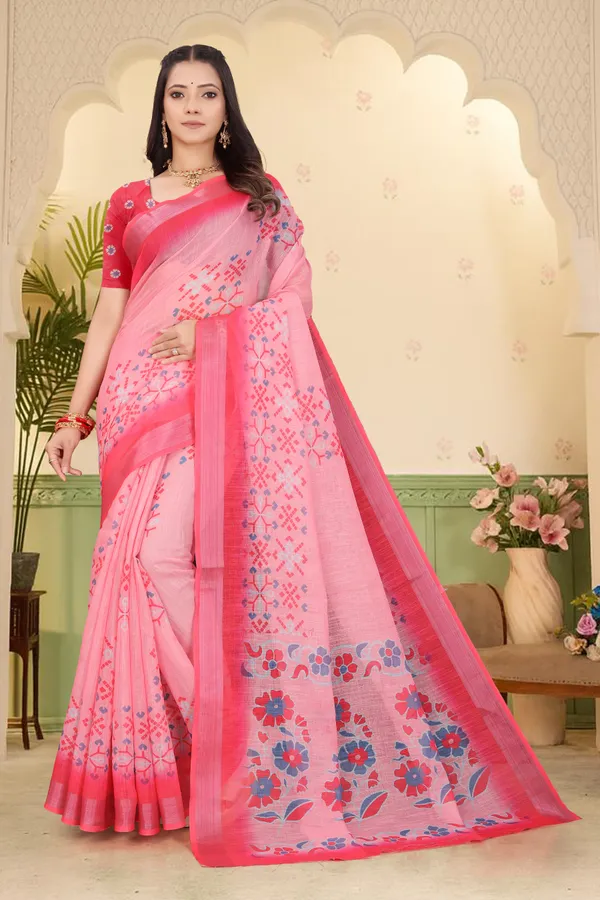 Multicolor_Cotton_Linen_Digital_Print_Saree_For_Women