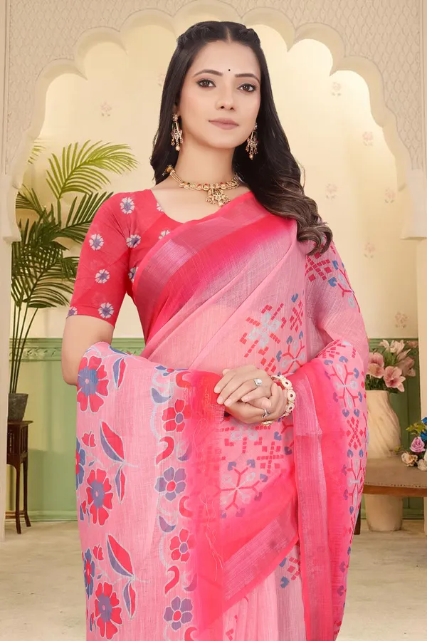 Multicolor_Cotton_Linen_Digital_Print_Saree_For_Women
