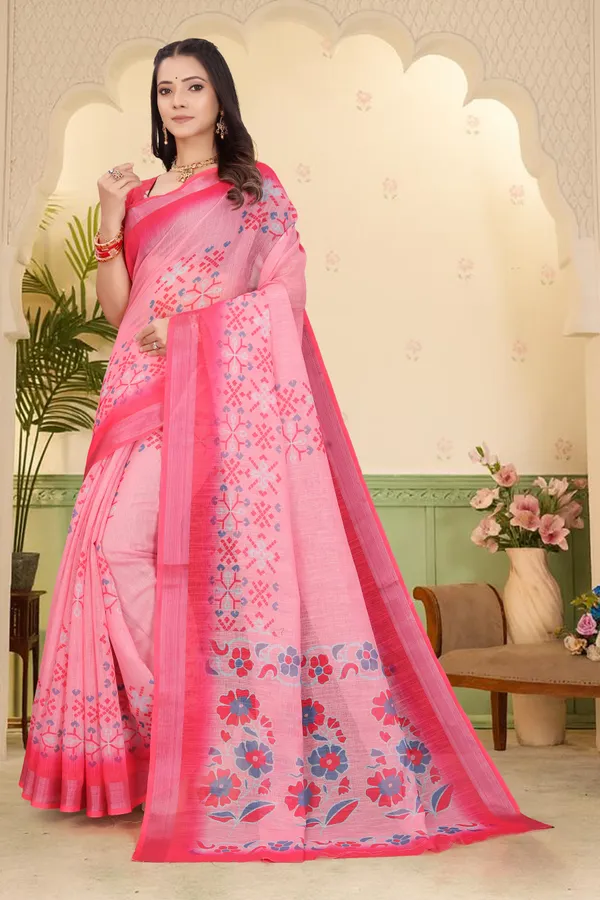 Multicolor_Cotton_Linen_Digital_Print_Saree_For_Women