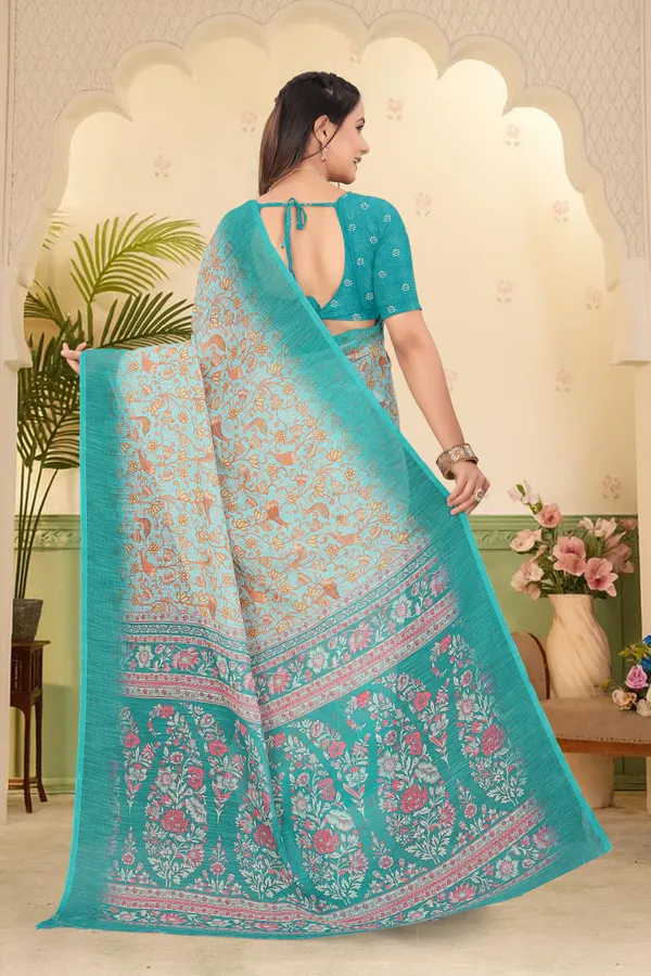 Dark_Green_Cotton_Linen_Digital_Print_Saree_For_Women