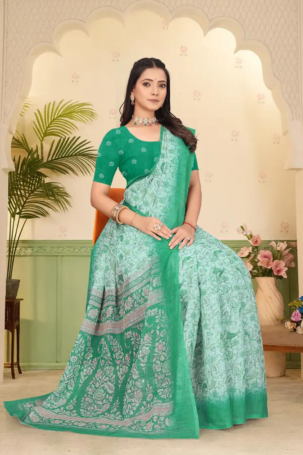 Green_Cotton_Linen_Digital_Print_Saree_For_Women