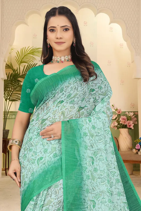 Green_Cotton_Linen_Digital_Print_Saree_For_Women