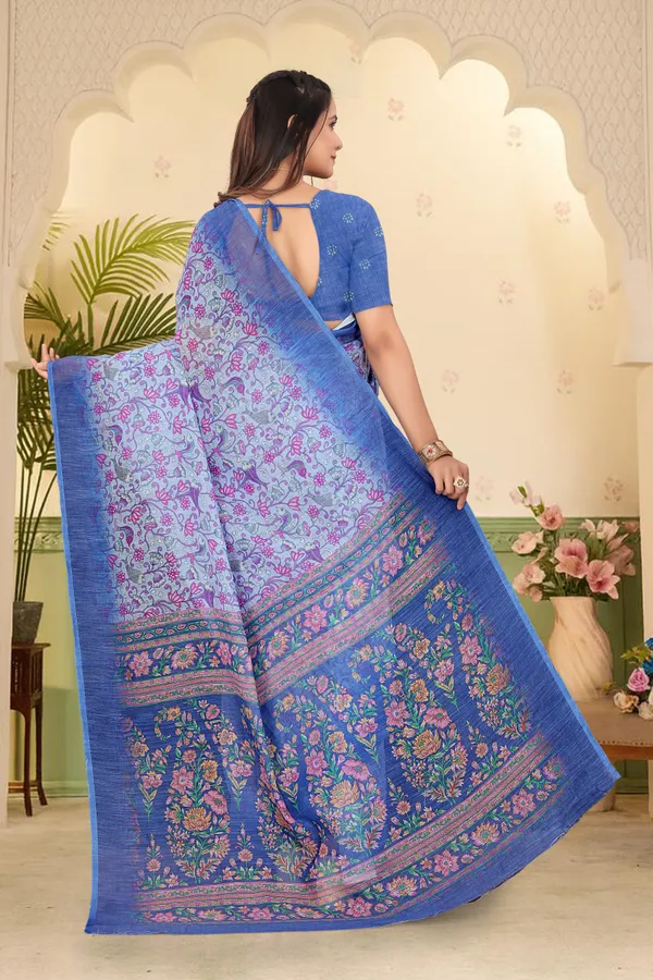 Blue_Cotton_Linen_Digital_Print_Saree_For_Women