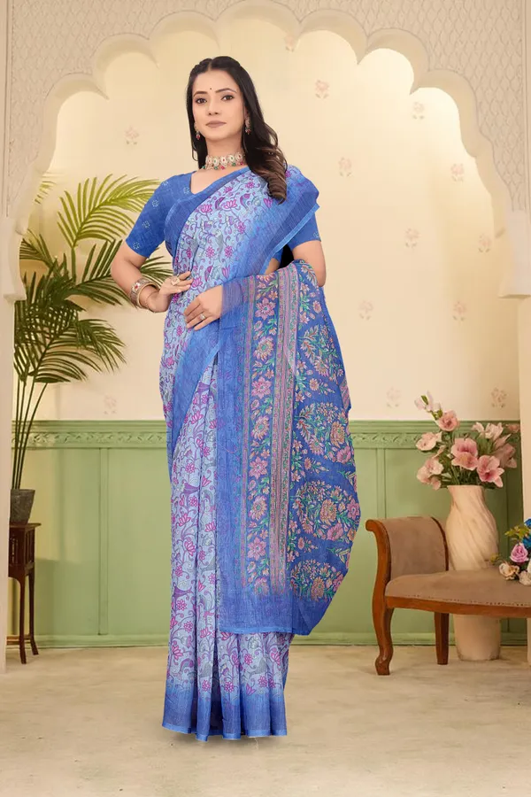 Blue_Cotton_Linen_Digital_Print_Saree_For_Women