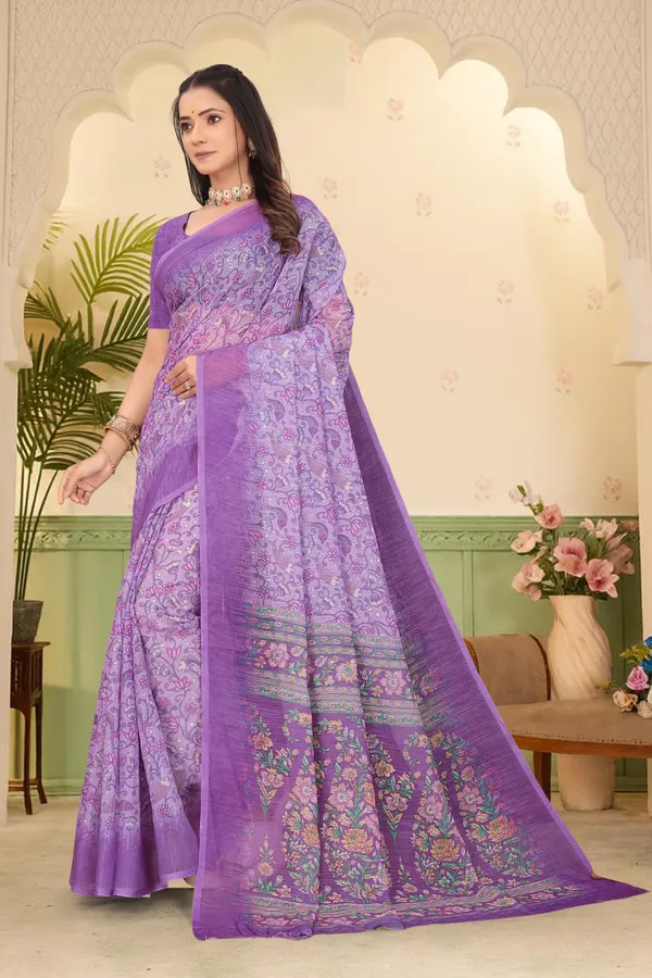 Light_Blue_Cotton_Linen_Digital_Print_Saree_For_Women