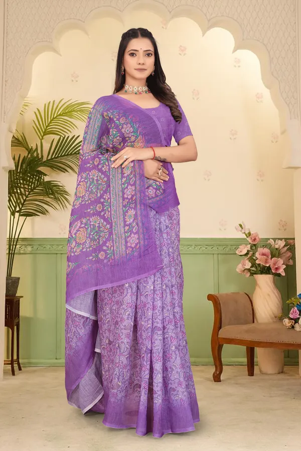 Light_Blue_Cotton_Linen_Digital_Print_Saree_For_Women