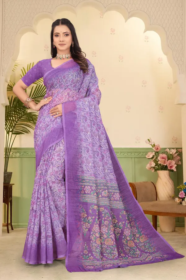 Light_Blue_Cotton_Linen_Digital_Print_Saree_For_Women