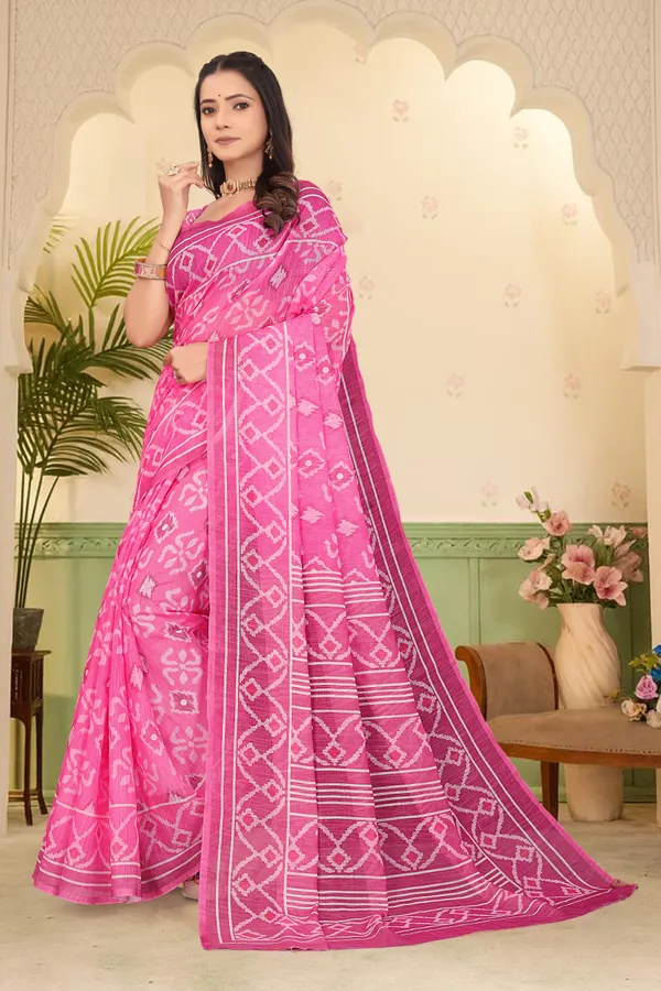 Pink_Cotton_Linen_Digital_Print_Saree_For_Women
