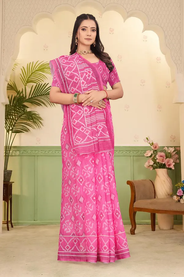 Pink_Cotton_Linen_Digital_Print_Saree_For_Women