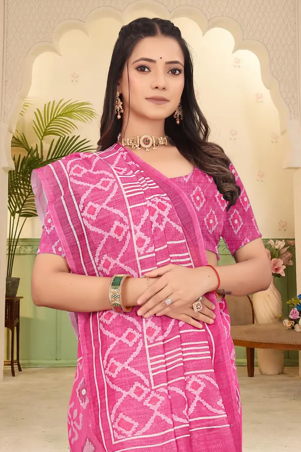 Pink_Cotton_Linen_Digital_Print_Saree_For_Women