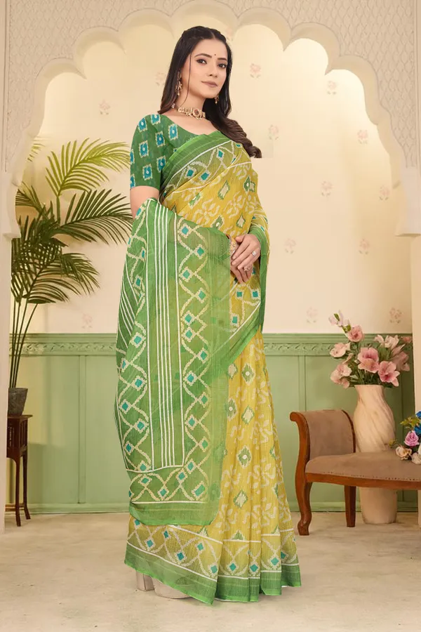 Mustard_Cotton_Linen_Digital_Print_Saree_For_Women