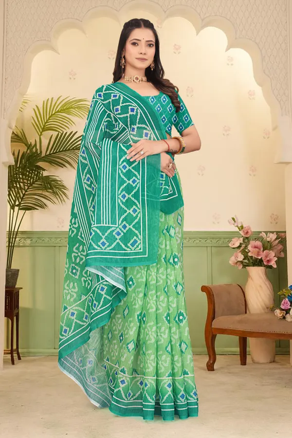 Green_Cotton_Linen_Digital_Print_Saree_For_Women