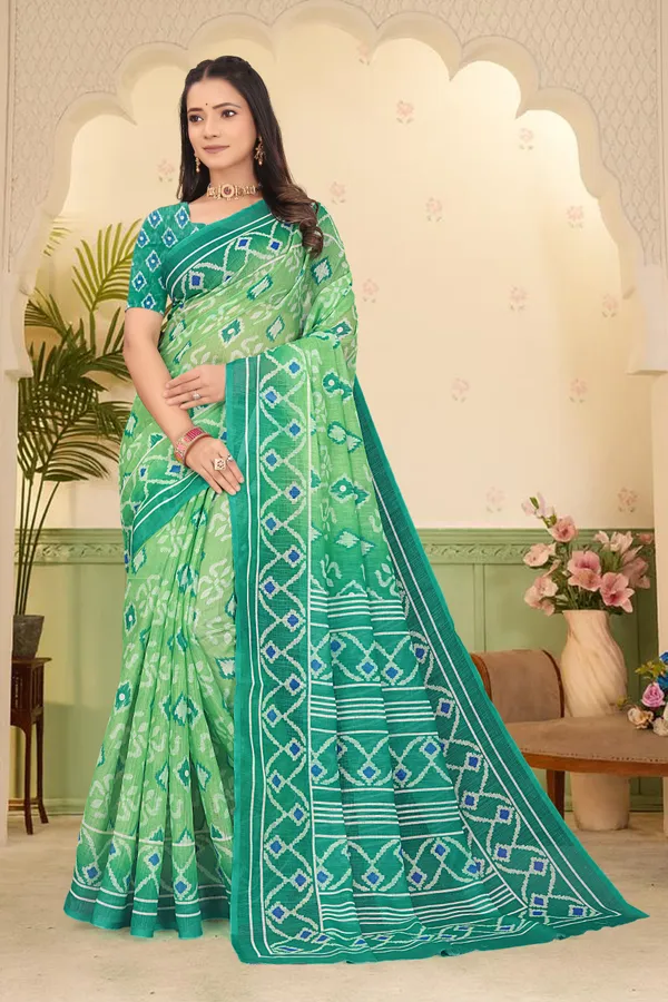 Green_Cotton_Linen_Digital_Print_Saree_For_Women