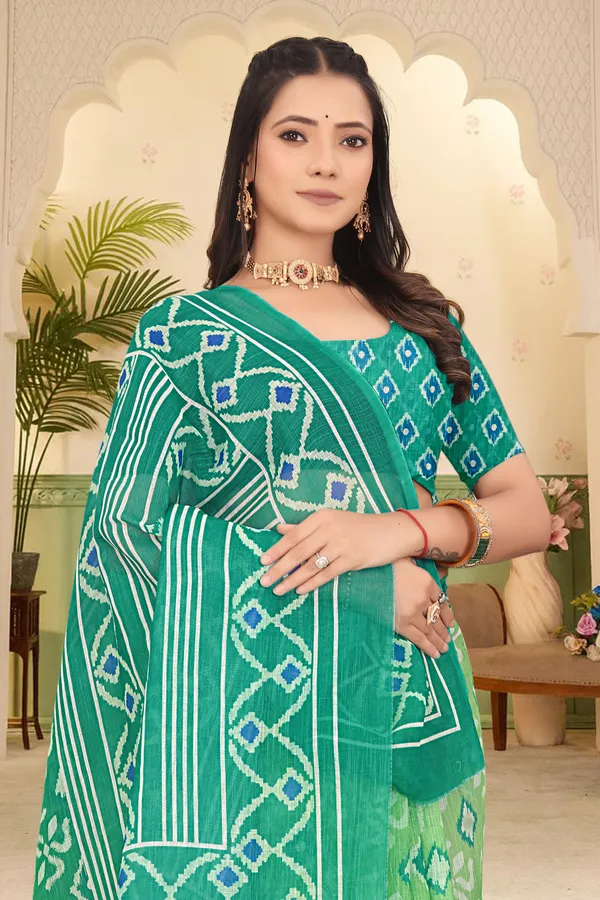 Green_Cotton_Linen_Digital_Print_Saree_For_Women