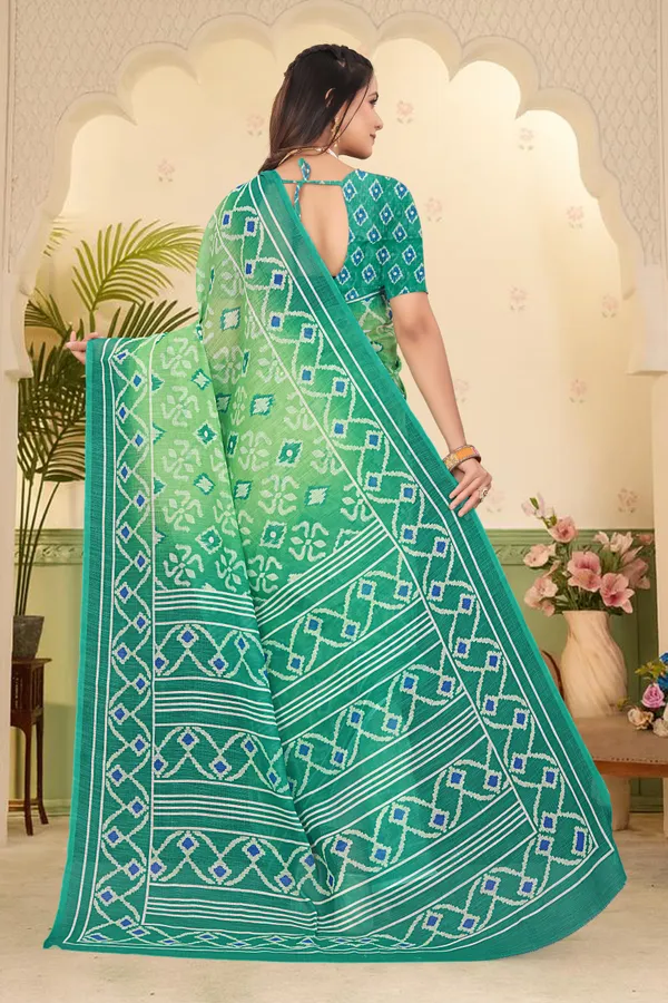 Green_Cotton_Linen_Digital_Print_Saree_For_Women