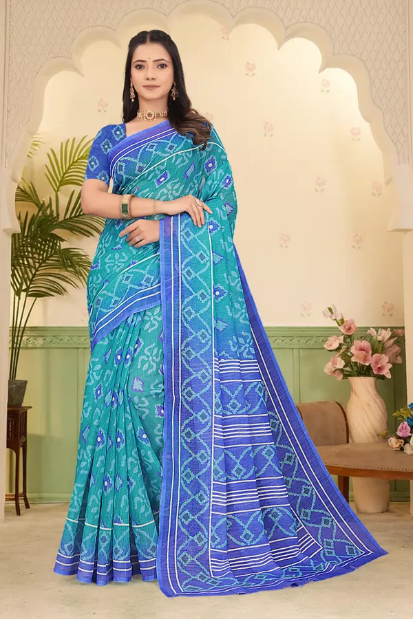 Blue_Cotton_Linen_Digital_Print_Saree_For_Women