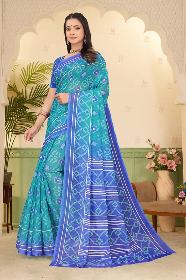 Blue_Cotton_Linen_Digital_Print_Saree_For_Women