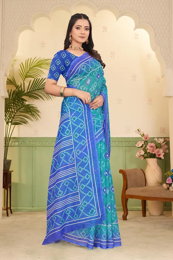 Blue_Cotton_Linen_Digital_Print_Saree_For_Women