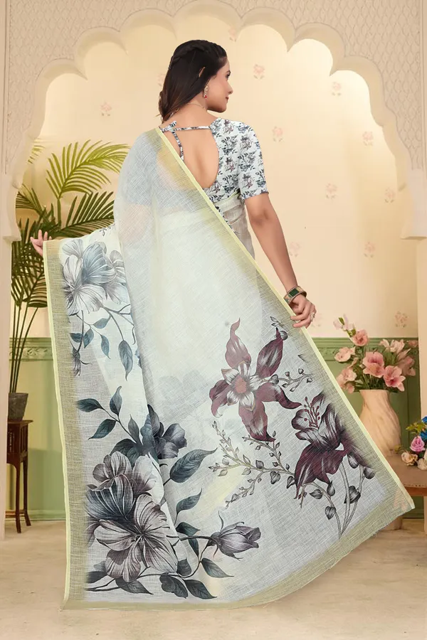 Yellow_Cotton_Linen_Digital_Print_Saree_For_Women